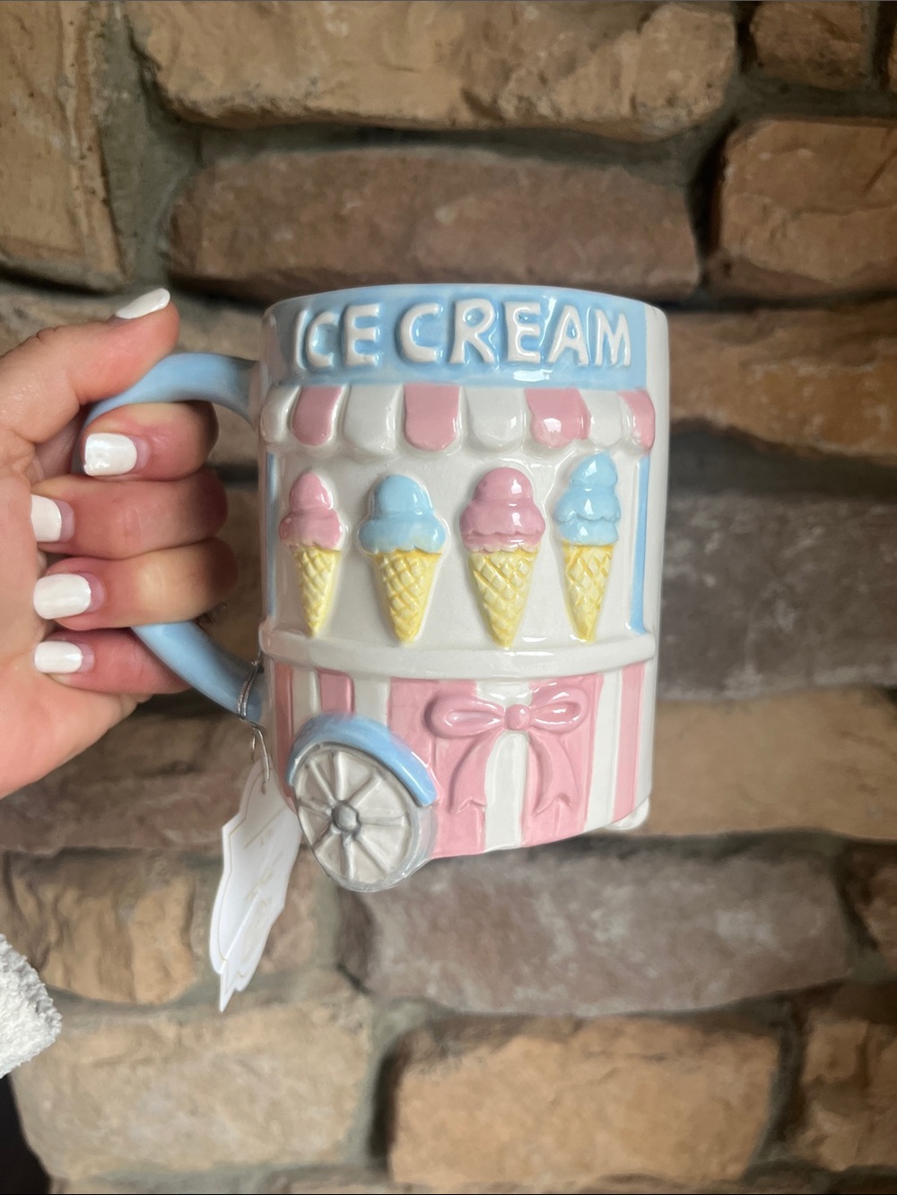 Pastel Ice Cream Cone Ceramic Mug - Blue & Pink